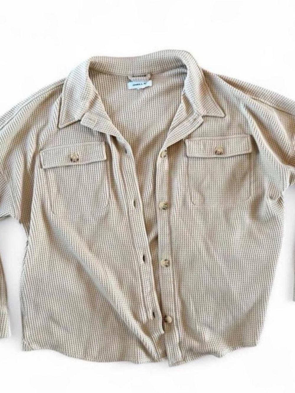 O’Neill Waffle Knit Shacket Women’s Large Beige Utility Button Up Jacket